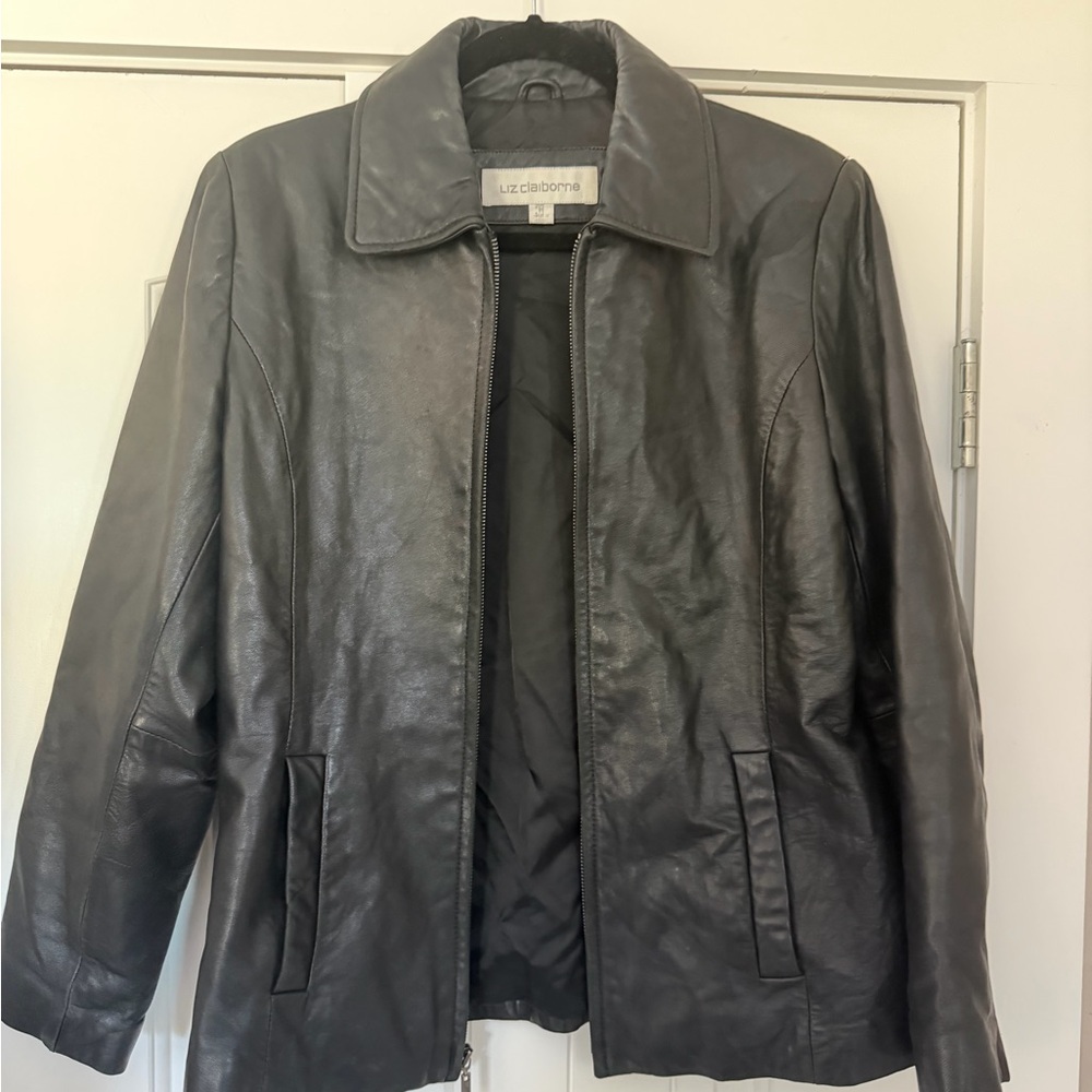 Liz Claiborne Dark Gray Leather Jacket for Men